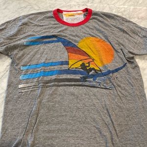 AVIATOR NATION grey red ringer T-shirt with wind surfer graphic - Large